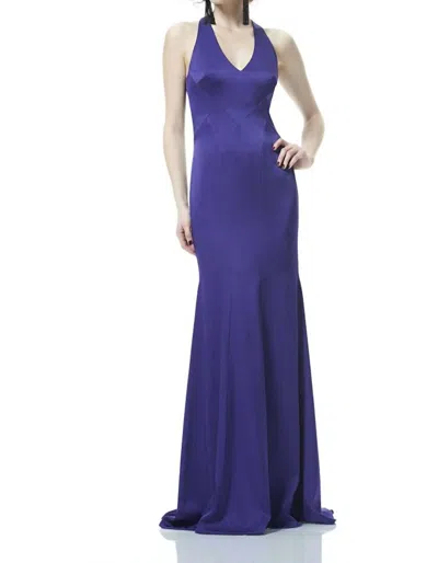 Theia Satin Crepe Trumpet Gown In Purple