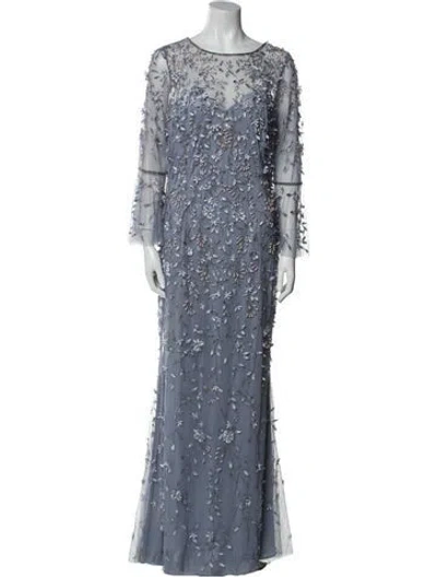 Pre-owned Theia Scoop Neck Long Dress In Blue