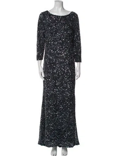 Pre-owned Theia Scoop Neck Long Dress In Blue