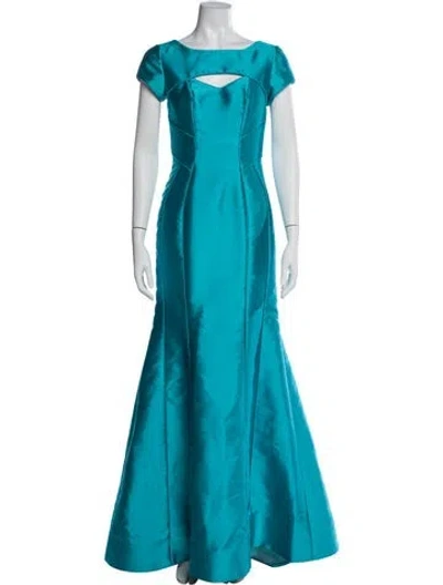 Pre-owned Theia Scoop Neck Long Dress In Blue