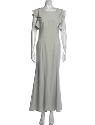 Pre-owned Theia Scoop Neck Long Dress In Grey
