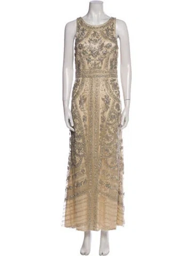 Pre-owned Theia Scoop Neck Long Dress In Neutral