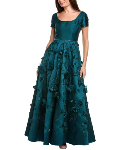 Theia Selma 3d Flower Gown In Green