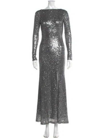 Pre-owned Theia Sequin Long Dress In Silver