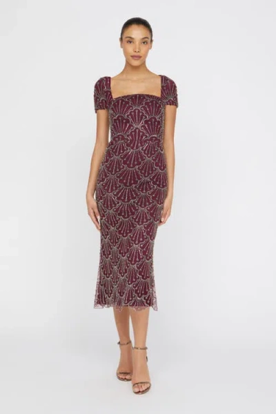 Theia Serena Beaded Cocktail Dress In Burgundy
