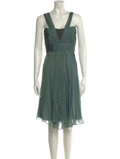 Pre-owned Theia Silk Knee-length Dress In Green