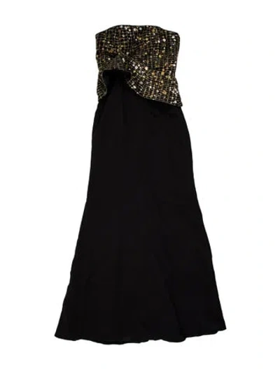 Pre-owned Theia Silk Long Dress In Black