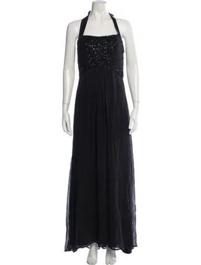 Pre-owned Theia Silk Long Dress In Black