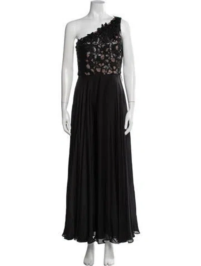 Pre-owned Theia Silk Long Dress In Black