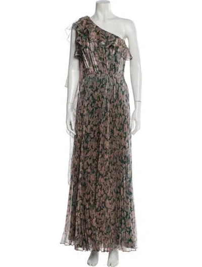 Pre-owned Theia Silk Long Dress In Multi