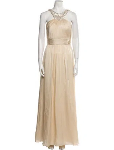 Pre-owned Theia Silk Long Dress In Neutral
