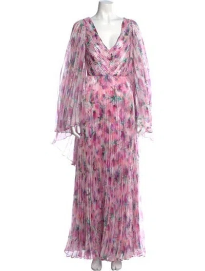 Pre-owned Theia Silk Long Dress In Pink