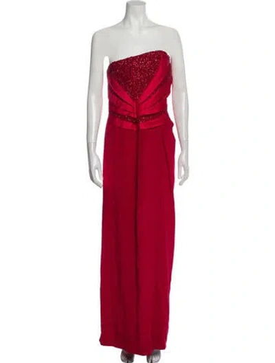 Pre-owned Theia Silk Long Dress In Red