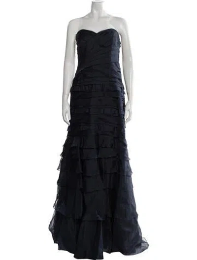 Pre-owned Theia Silk Long Dress W/ Tags In Blue