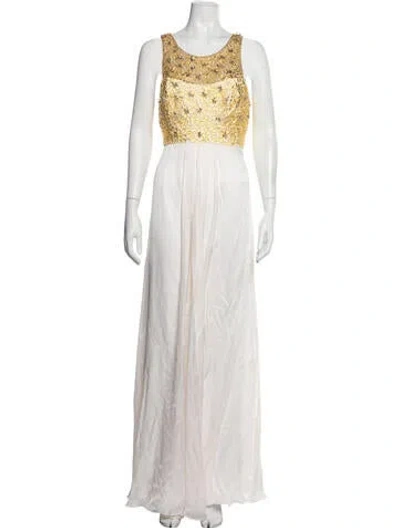 Pre-owned Theia Silk Long Dress W/ Tags In White