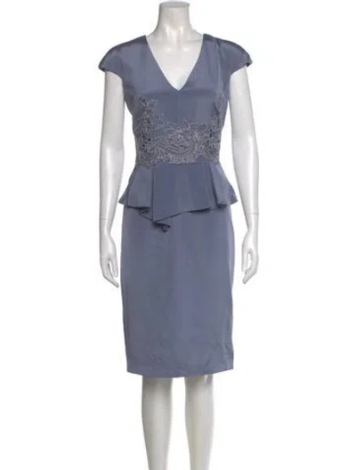 Pre-owned Theia Silk Midi Length Dress In Blue