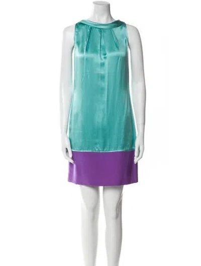 Pre-owned Theia Silk Mini Dress In Blue