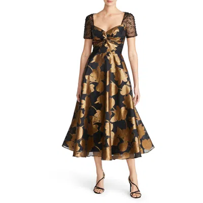 Theia Sonya Womens Beaded Metallic Evening Dress