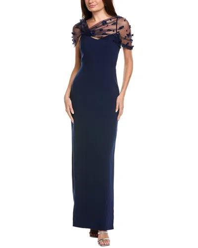 Theia Sophia Womens Beaded Polyester Evening Dress In Blue