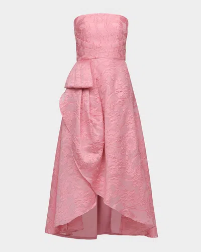 Theia Soraya Strapless Fil Coupe Midi Dress In Pink