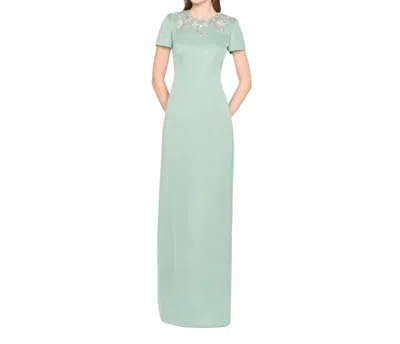 Theia Sorelia Floral Beaded Gown In Whispering Sage In Green