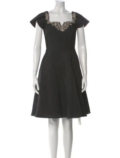 Pre-owned Theia Square Neckline Knee-length Dress In Black