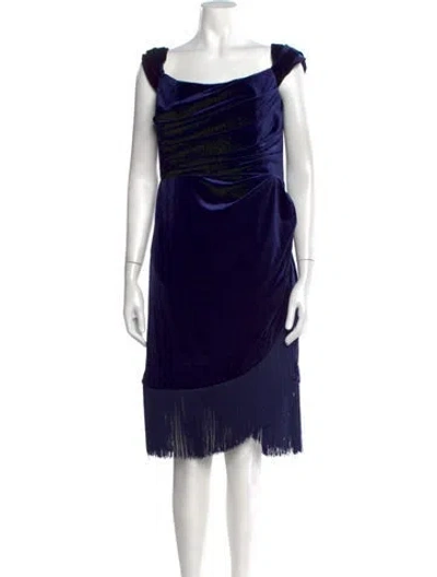 Pre-owned Theia Square Neckline Knee-length Dress In Blue
