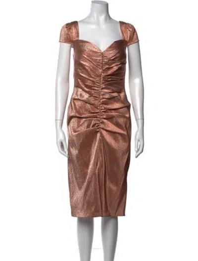 Pre-owned Theia Square Neckline Knee-length Dress W/ Tags In Orange