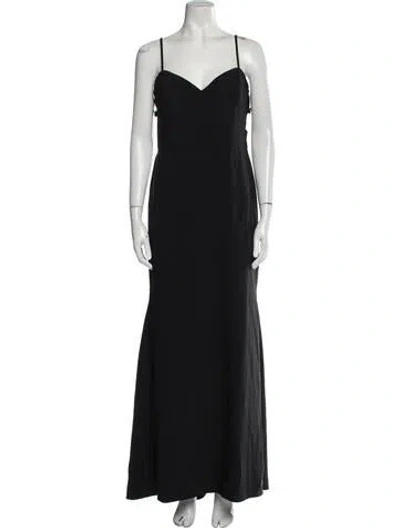 Pre-owned Theia Square Neckline Long Dress In Black