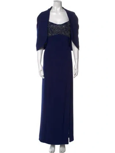 Pre-owned Theia Square Neckline Long Dress In Blue