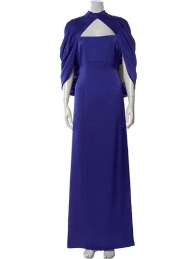 Pre-owned Theia Square Neckline Long Dress In Blue
