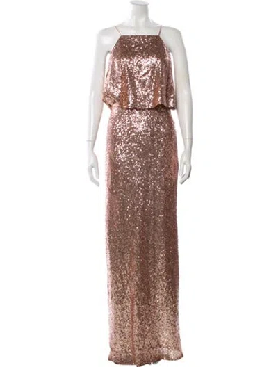 Pre-owned Theia Square Neckline Long Dress In Neutral