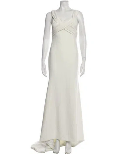 Pre-owned Theia Square Neckline Long Dress In White