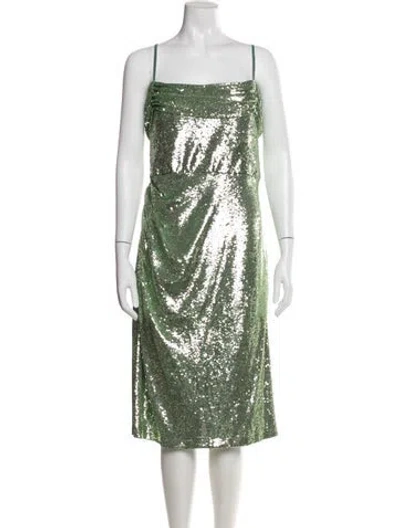 Pre-owned Theia Square Neckline Midi Length Dress W/ Tags In Green