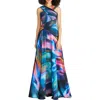 Theia Stacy Abstract Print Crossover Neck Faux Wrap Gown