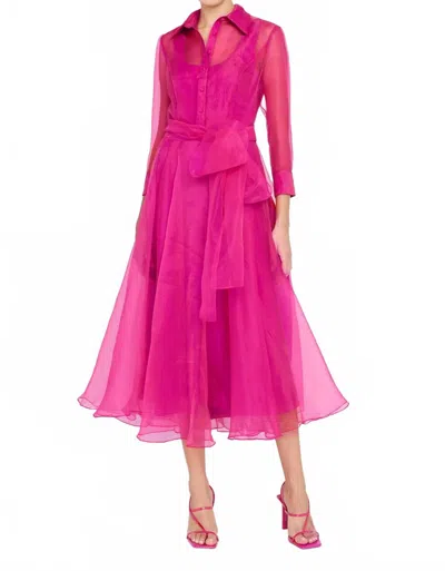 Theia Starlette Organza Shirt Dress In Sunset Fuchsia In Pink