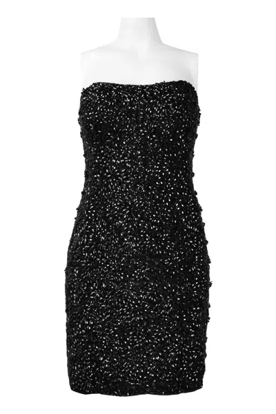 Theia Strapless All Over Rhinestone And Bead Detail Mesh Dress In Black