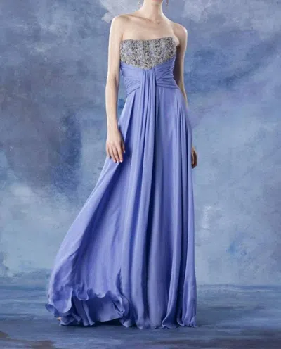Theia Strapless Embellished Dress In Periwinkle