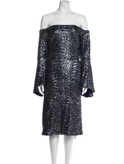 Pre-owned Theia Strapless Knee-length Dress In Blue