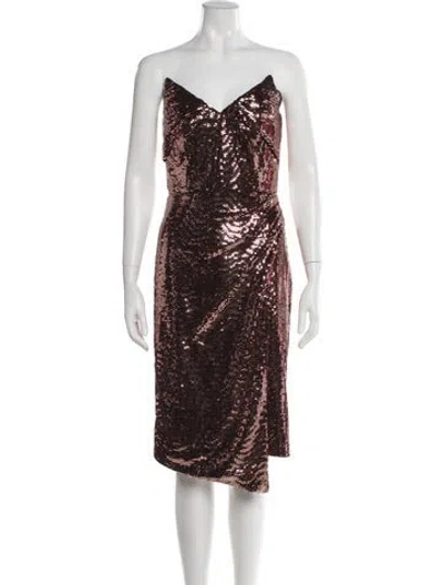 Pre-owned Theia Strapless Knee-length Dress W/ Tags In Gold