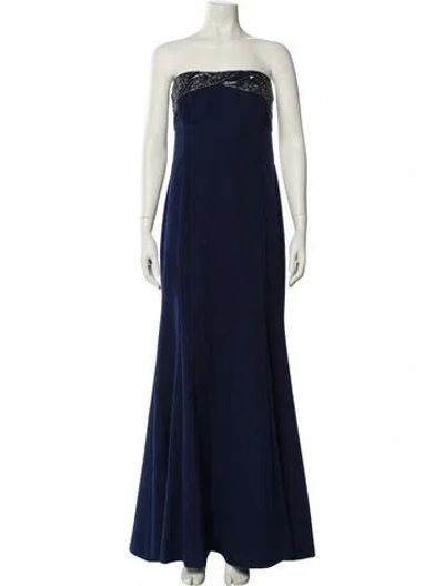 Pre-owned Theia Strapless Long Dress In Blue