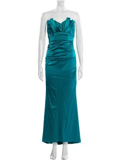 Pre-owned Theia Strapless Long Dress In Blue