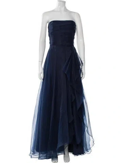 Pre-owned Theia Strapless Long Dress In Blue