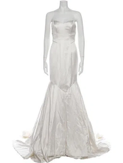 Pre-owned Theia Strapless Long Dress In Grey