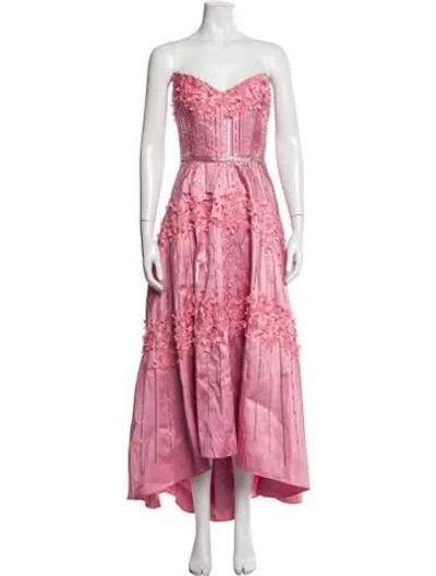 Pre-owned Theia Strapless Long Dress In Pink