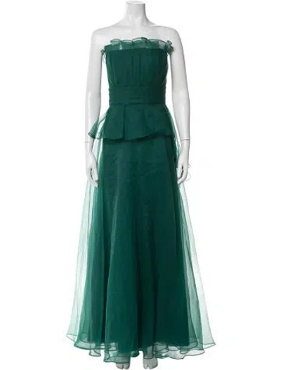 Pre-owned Theia Strapless Long Dress W/ Tags In Green