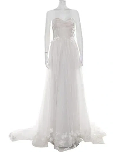Pre-owned Theia Strapless Long Dress W/ Tags In White
