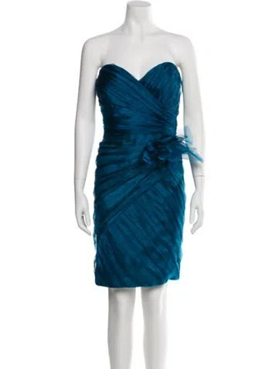 Pre-owned Theia Strapless Mini Dress W/ Tags In Blue