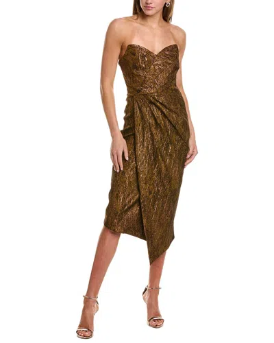 Theia Stretch Jacquard Strapless Cocktail Dress In Brown