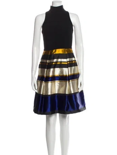 Pre-owned Theia Striped Knee-length Dress In Black